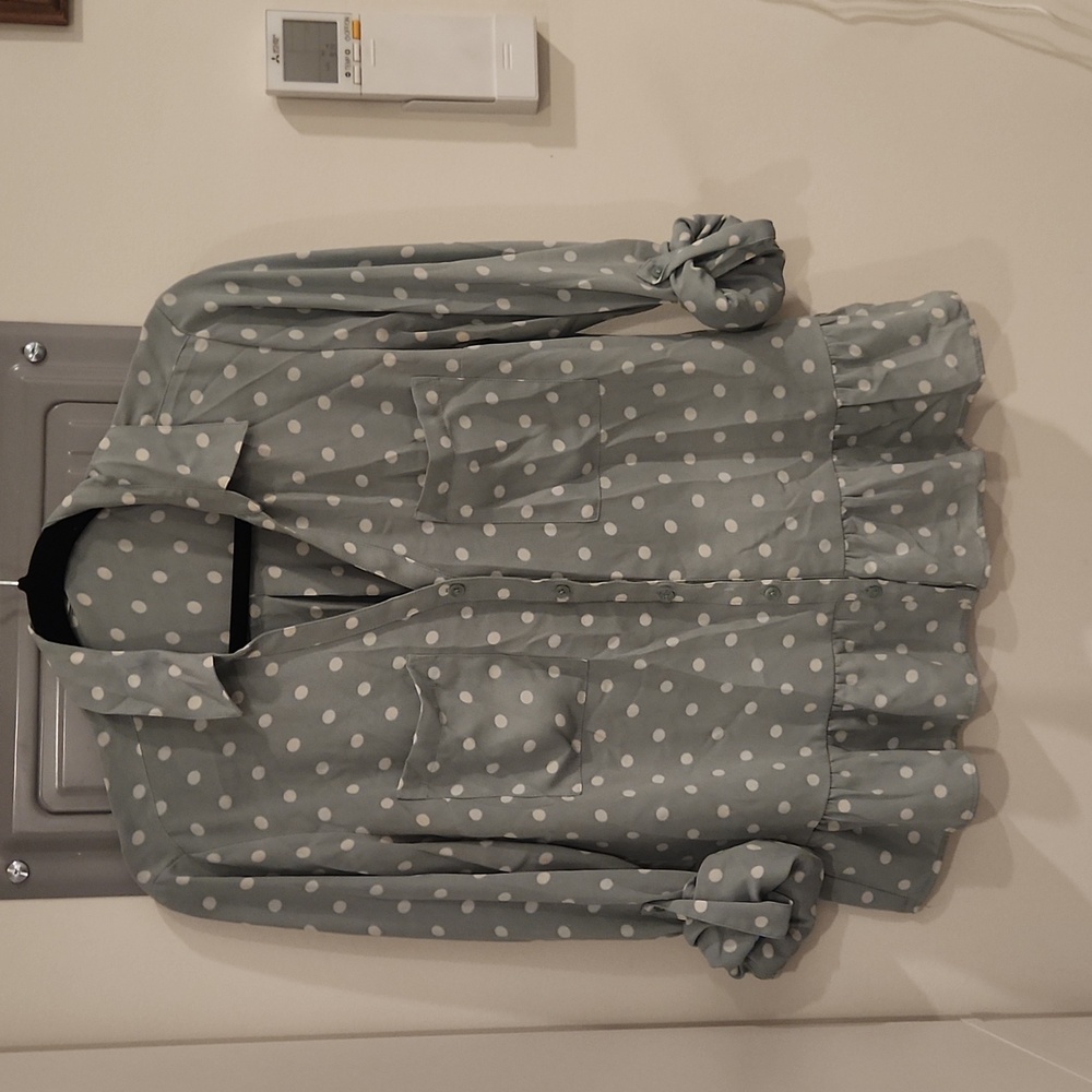 Express Portofino Long Sleeve Button Down Teal with White Dots Size Medium